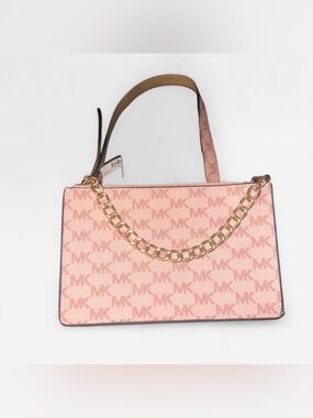 Michael Kors Pink MK Signature Belt Bag with Gold Chain